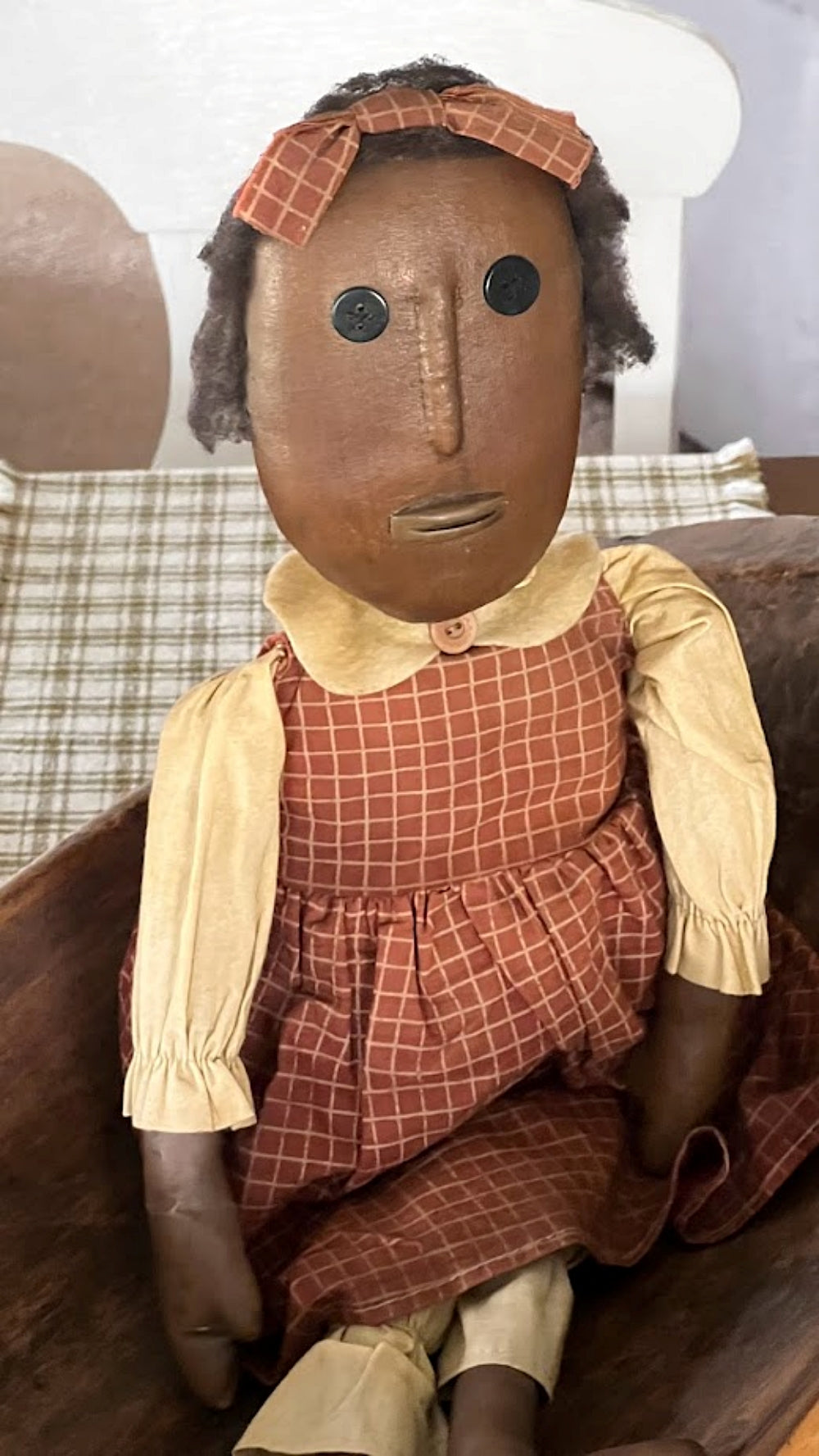 Handmade Girl Folk Art Doll Fabric and Oilcloth