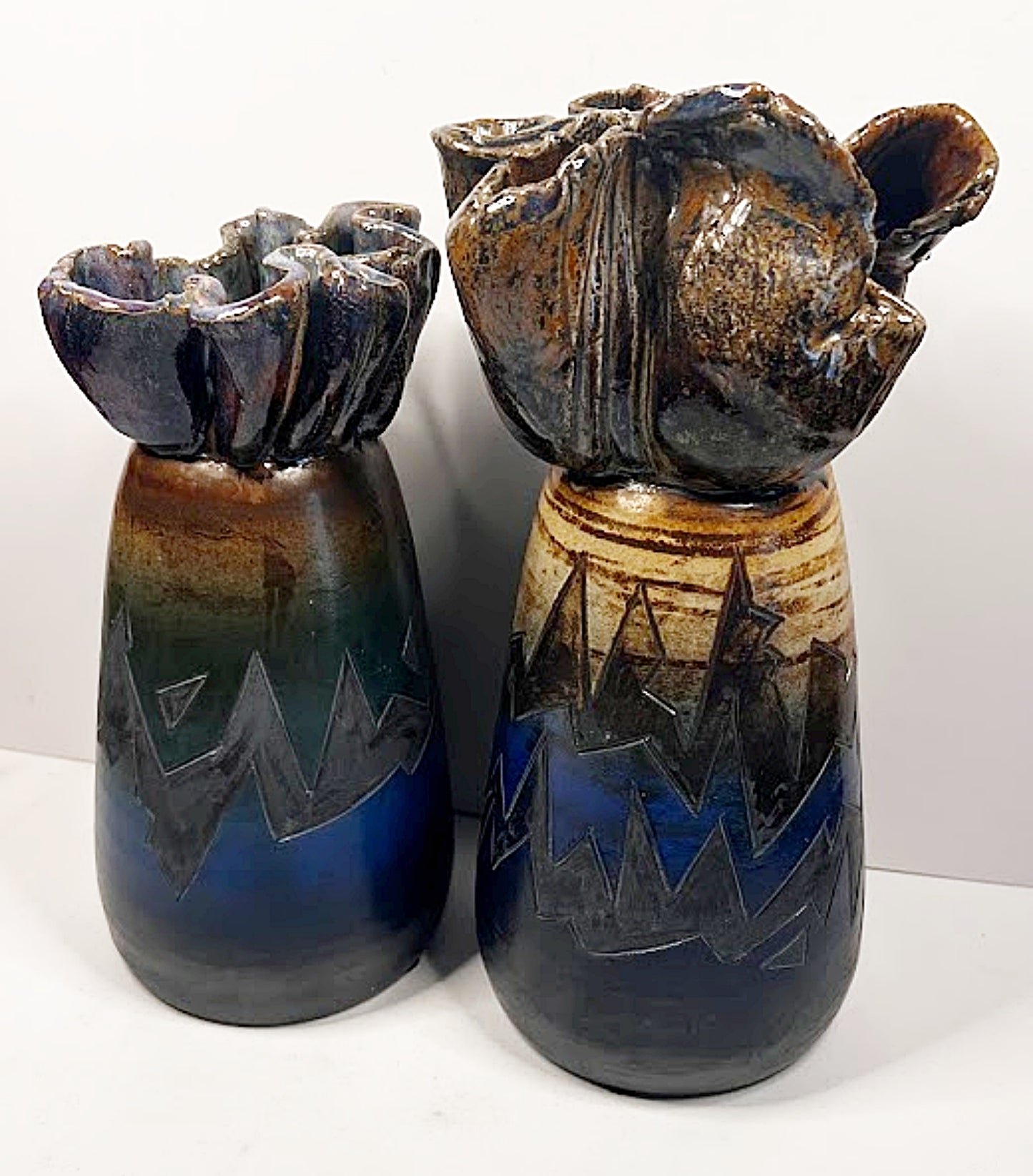 MICHAEL SCHLYER 1999 Pair Large Pottery Vases, Flat Earth Clay Works, Kansas