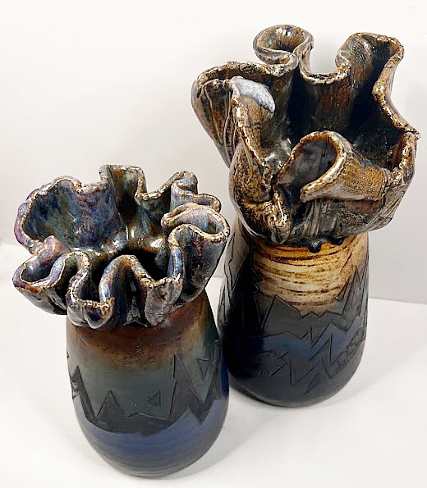 MICHAEL SCHLYER 1999 Pair Large Pottery Vases, Flat Earth Clay Works, Kansas