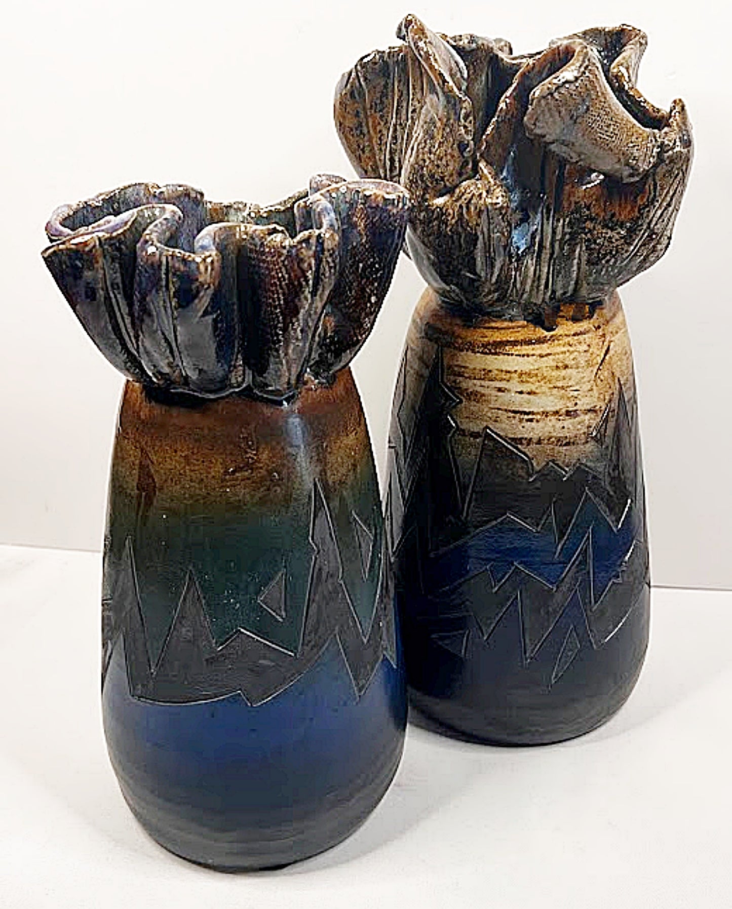 MICHAEL SCHLYER 1999 Pair Large Pottery Vases, Flat Earth Clay Works, Kansas