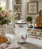 Strasbourg France Vintage Faience Coffee Pot Hand Painted Cockerel