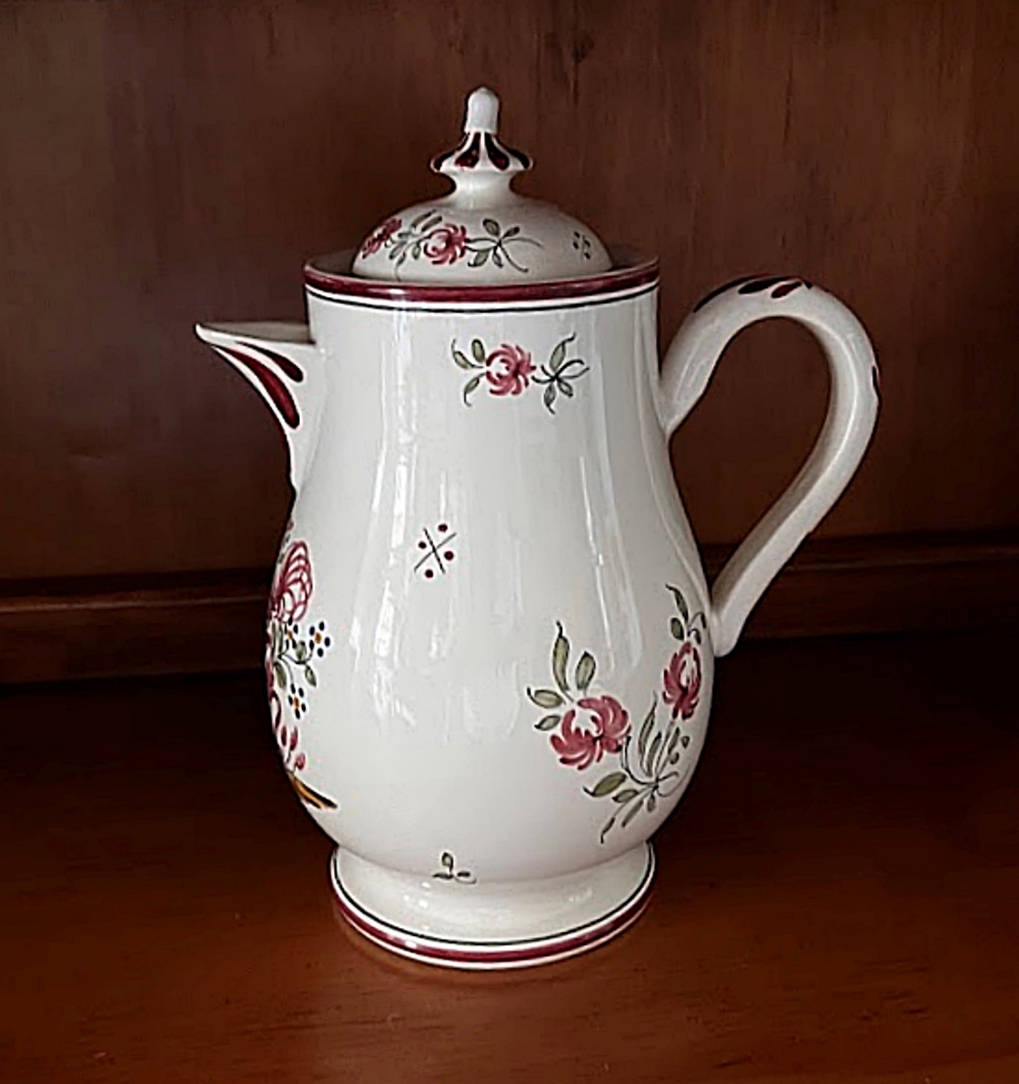 Strasbourg France Vintage Faience Coffee Pot Hand Painted Cockerel