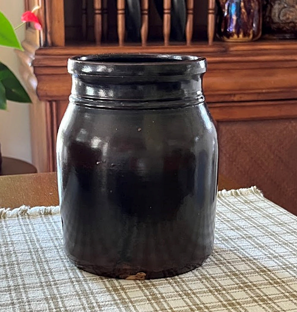 Antique Stoneware Jar Albany Slip Hand Thrown with ORIGINAL LID