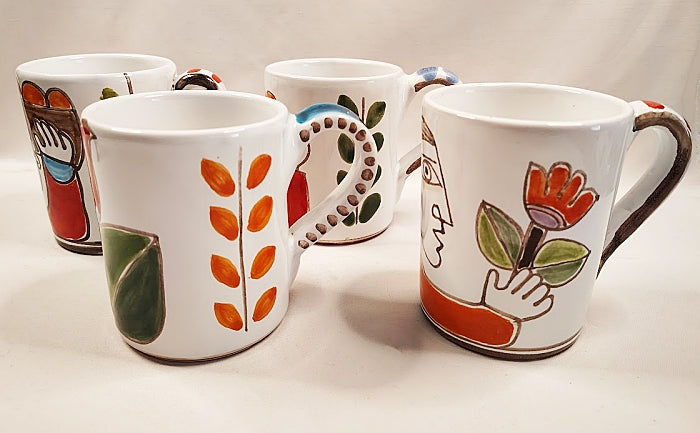 Vintage Four Italian Mugs by Susanna de Simone of La Fabbrica Della Ceramica