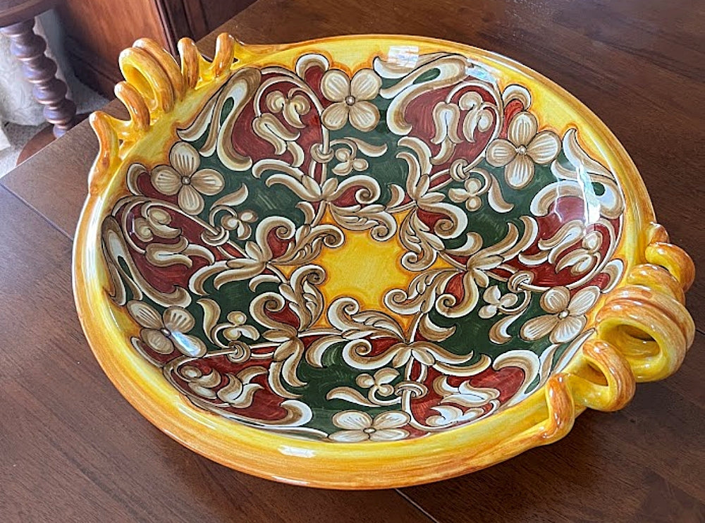 Vintage FRANCESCA NICCACCI Majolica 20 Inch Centerpiece Bowl Italian Renaissance Style