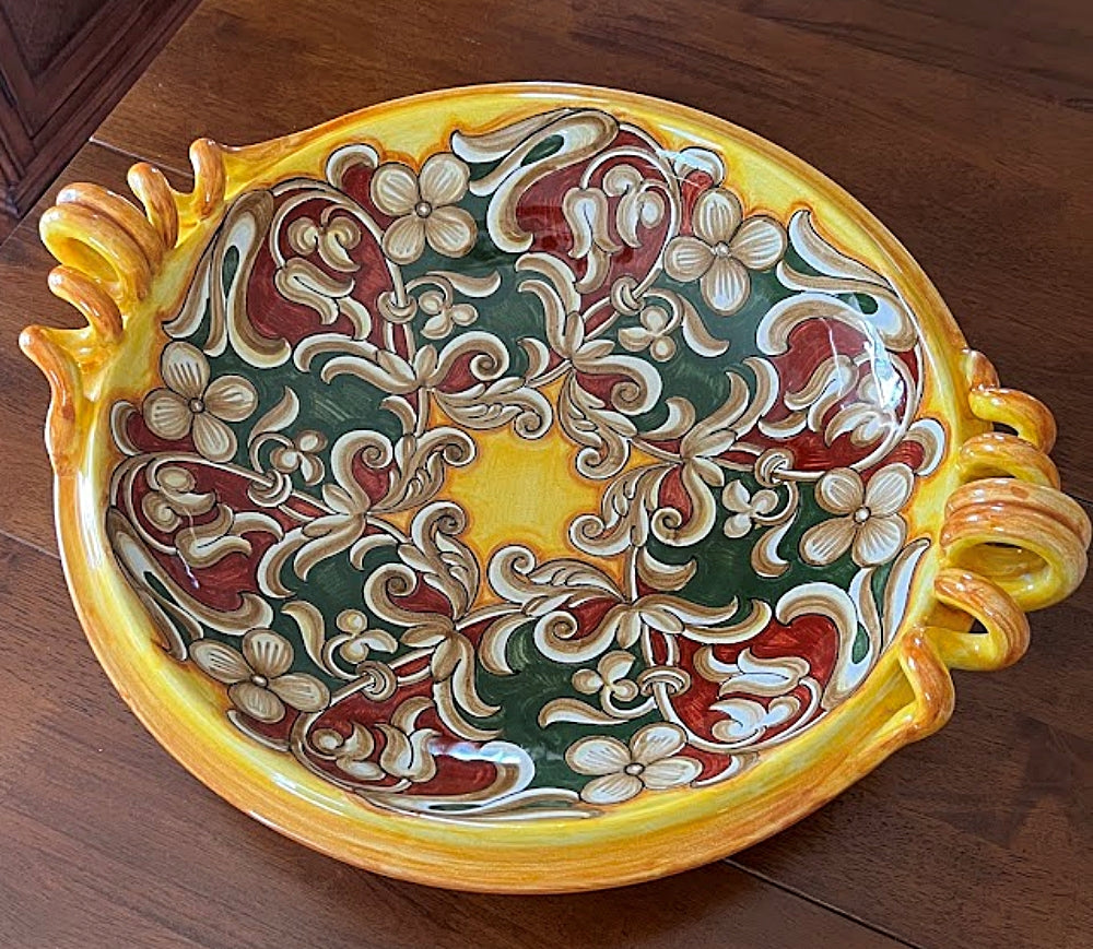 Vintage FRANCESCA NICCACCI Majolica 20 Inch Centerpiece Bowl Italian Renaissance Style