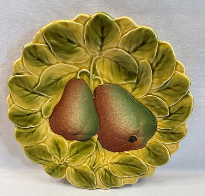 Vintage Sarreguemines Majolica Fruit Plates Set of Four 1920-1950