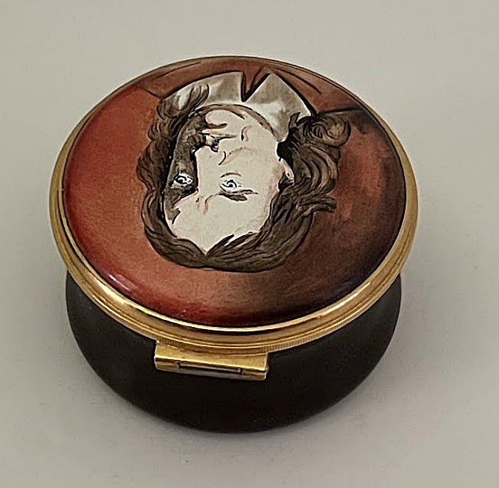 Vintage English Enameled Trinket Box, Oliver Cromwell Portrait