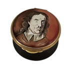 Vintage English Enameled Trinket Box, Oliver Cromwell Portrait