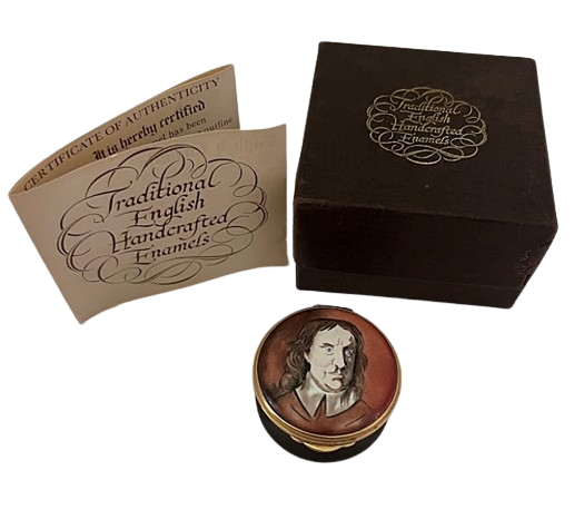 Vintage English Enameled Trinket Box, Oliver Cromwell Portrait