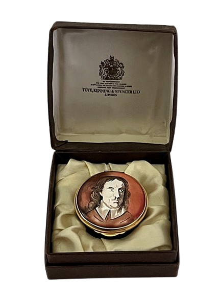 Vintage English Enameled Trinket Box, Oliver Cromwell Portrait