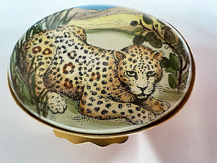 Vintage HALCYON DAYS English Enamel Box Leopard Motif