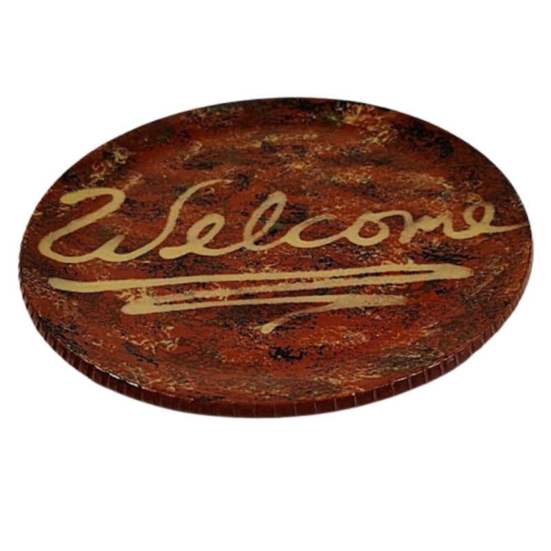 Vintage Redware Welcome Plate by Gris Pottery Dundee  Illinois