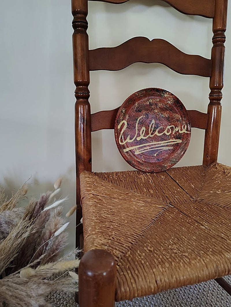  Gris Pottery Redware Plate Illinois viewed on chair