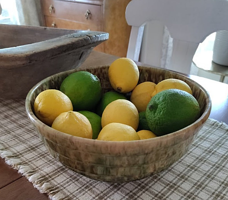 Antique Spongeware Yellow Ware Bowl Morton Pottery  1920s  with lemons and lime