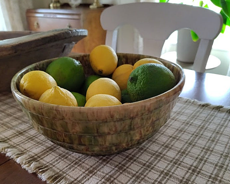 Antique Spongeware Yellow Ware Bowl Morton Pottery  1920s  limes and lemons