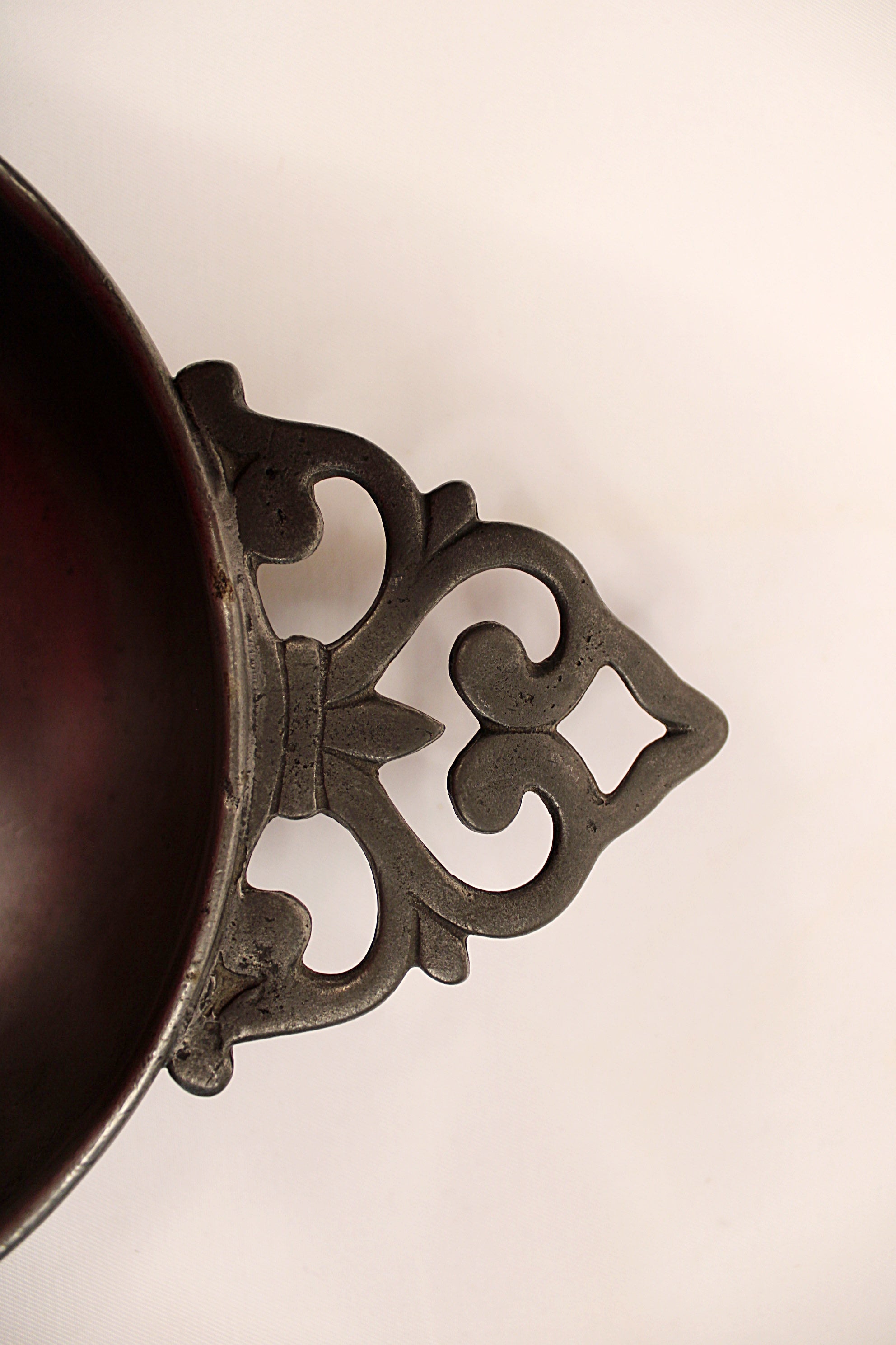 Large Vintage French Pewter Porringer by Les Etains de Paris Handle closeup