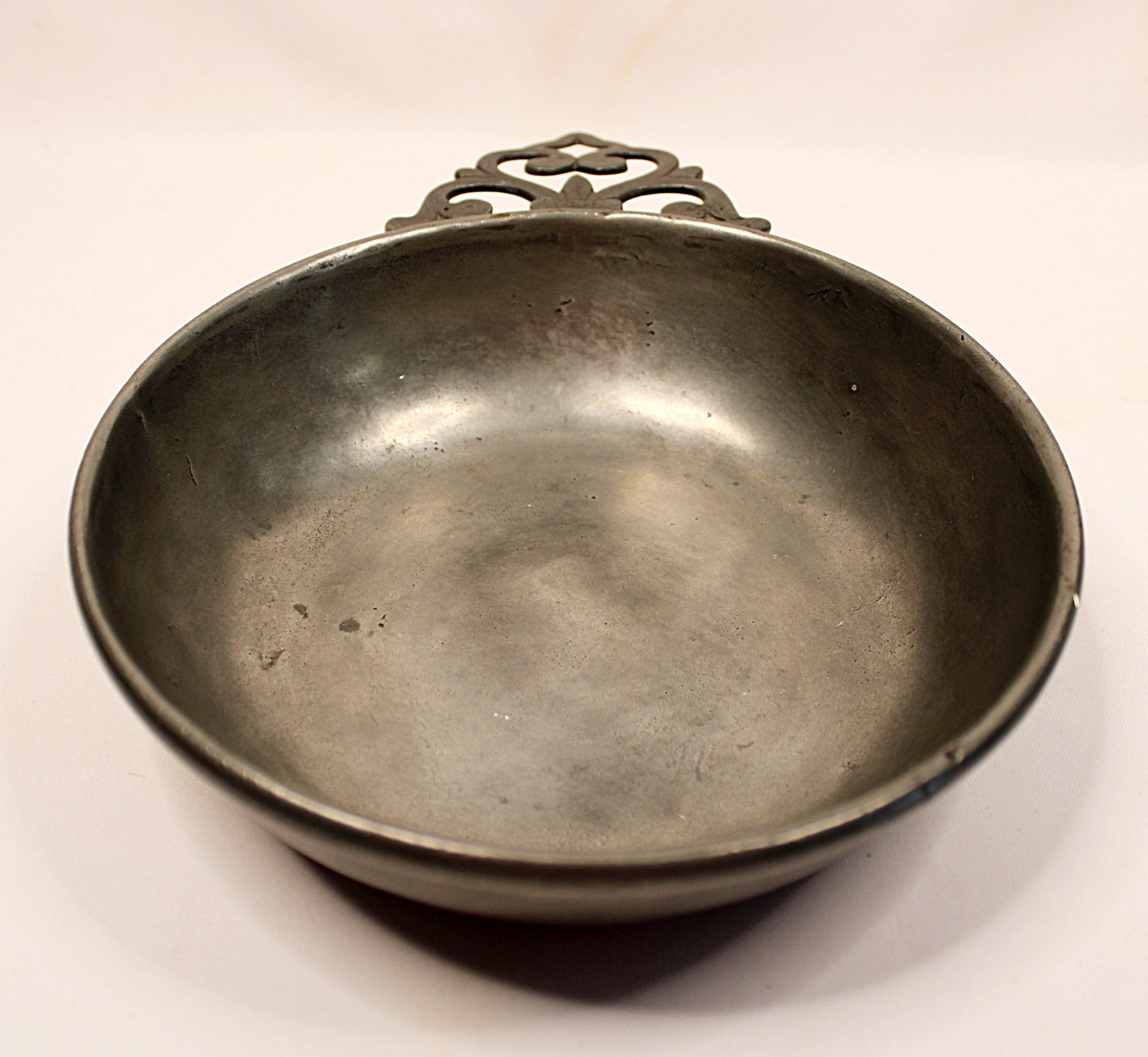 Large Vintage French Pewter Porringer by Les Etains de Paris on White Background
