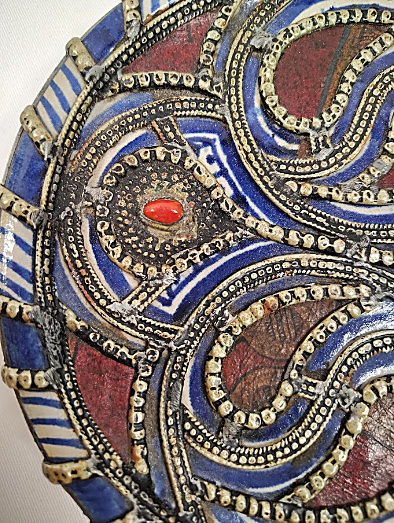 Antique Moroccan Pottery Dish with Cabochons
