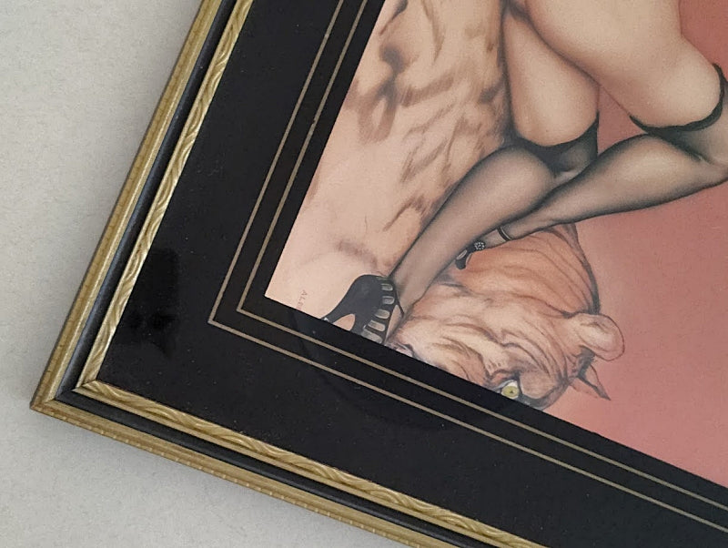 Vintage 1930s ALBERTO VARGAS Pin-up Feline Entr'acte frame closeup