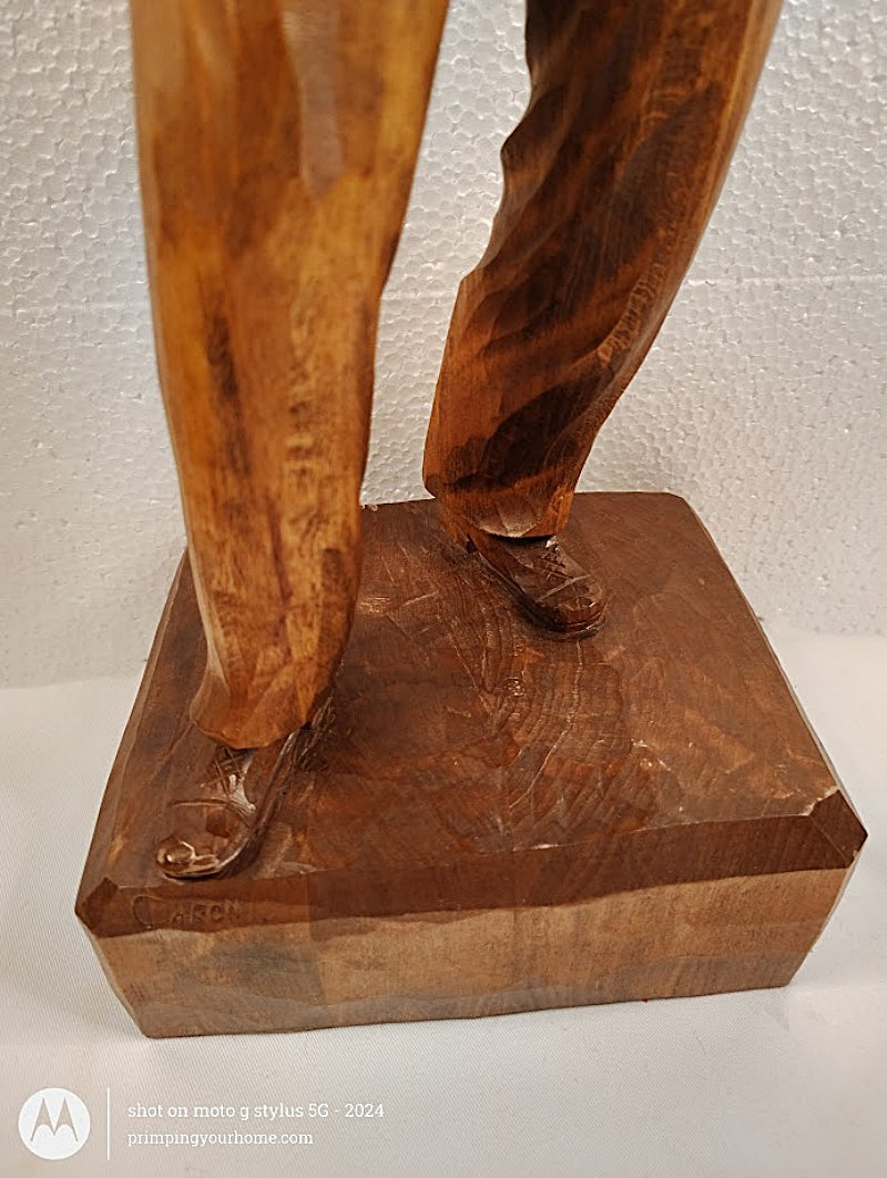 PAUL-EMILE CARON 25 Inch Tall Woodcarving of Violinist St.-Jean-Port-Jolie, Quebec Wood Stand