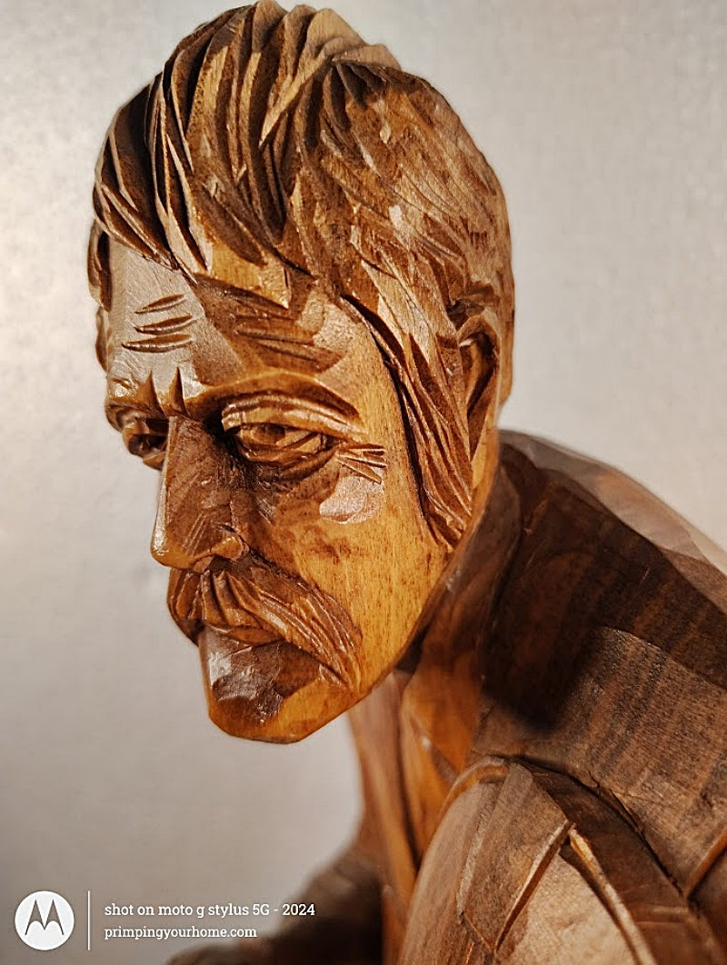 PAUL-EMILE CARON 25 Inch Tall Woodcarving of Violinist St.-Jean-Port-Jolie, Quebec left side face