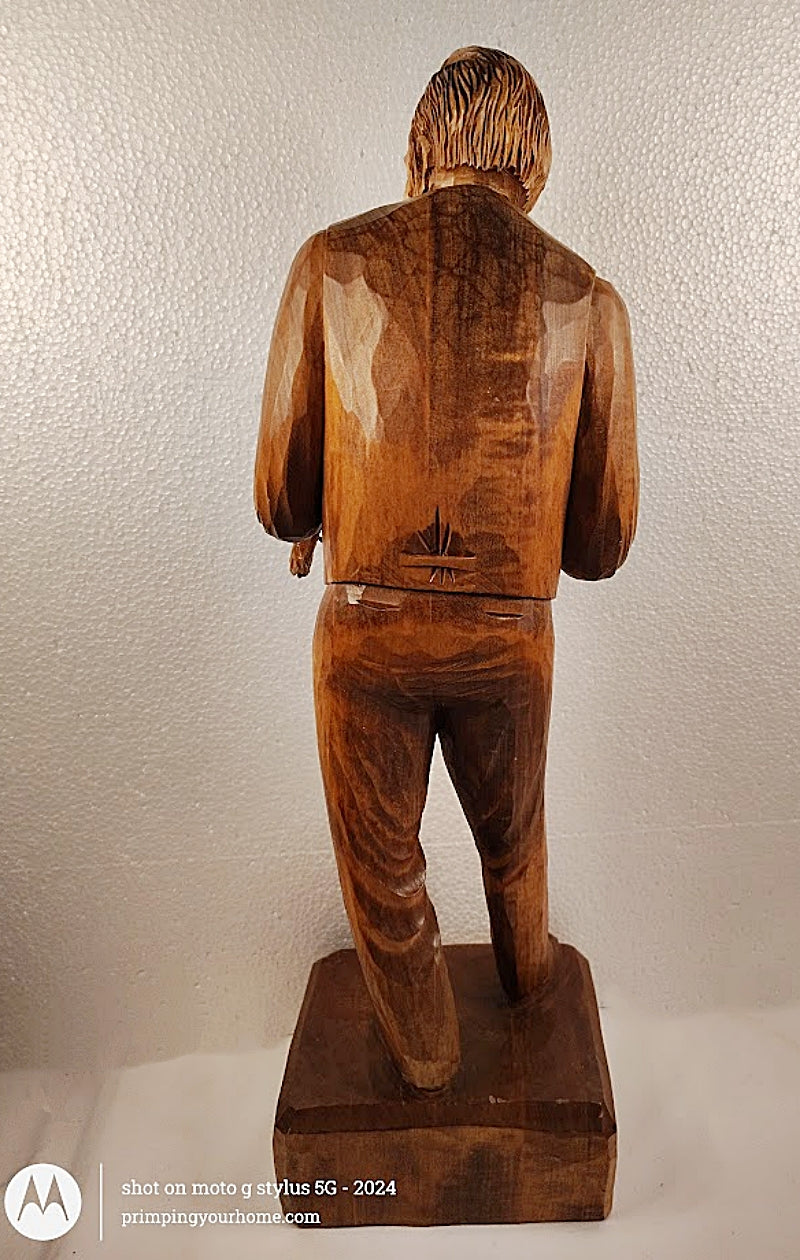 PAUL-EMILE CARON 25 Inch Tall Woodcarving of Violinist St.-Jean-Port-Jolie, Quebec full back view