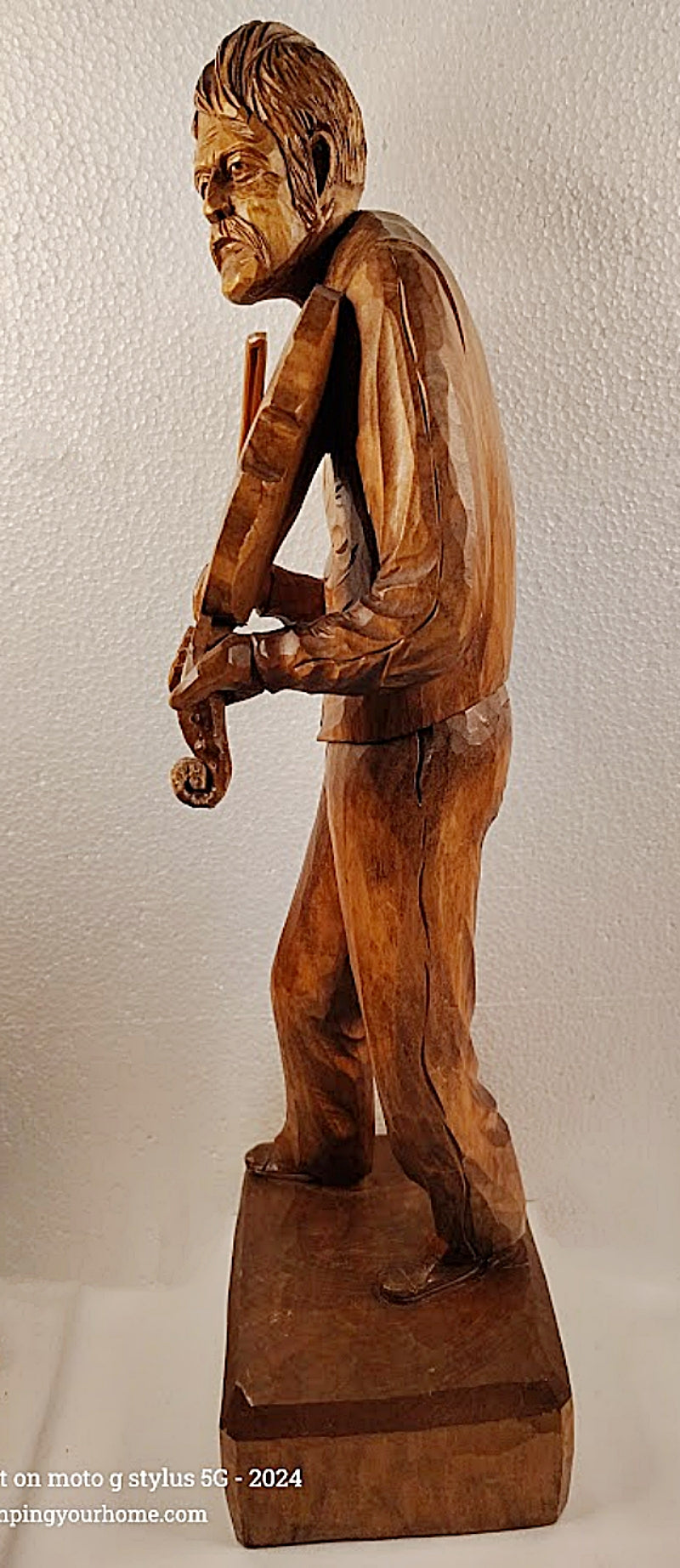 PAUL-EMILE CARON 25 Inch Tall Woodcarving of Violinist St.-Jean-Port-Jolie, Quebec left side view