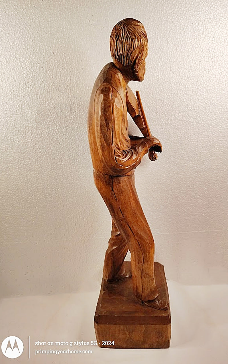 PAUL-EMILE CARON 25 Inch Tall Woodcarving of Violinist St.-Jean-Port-Jolie, Quebec right side view