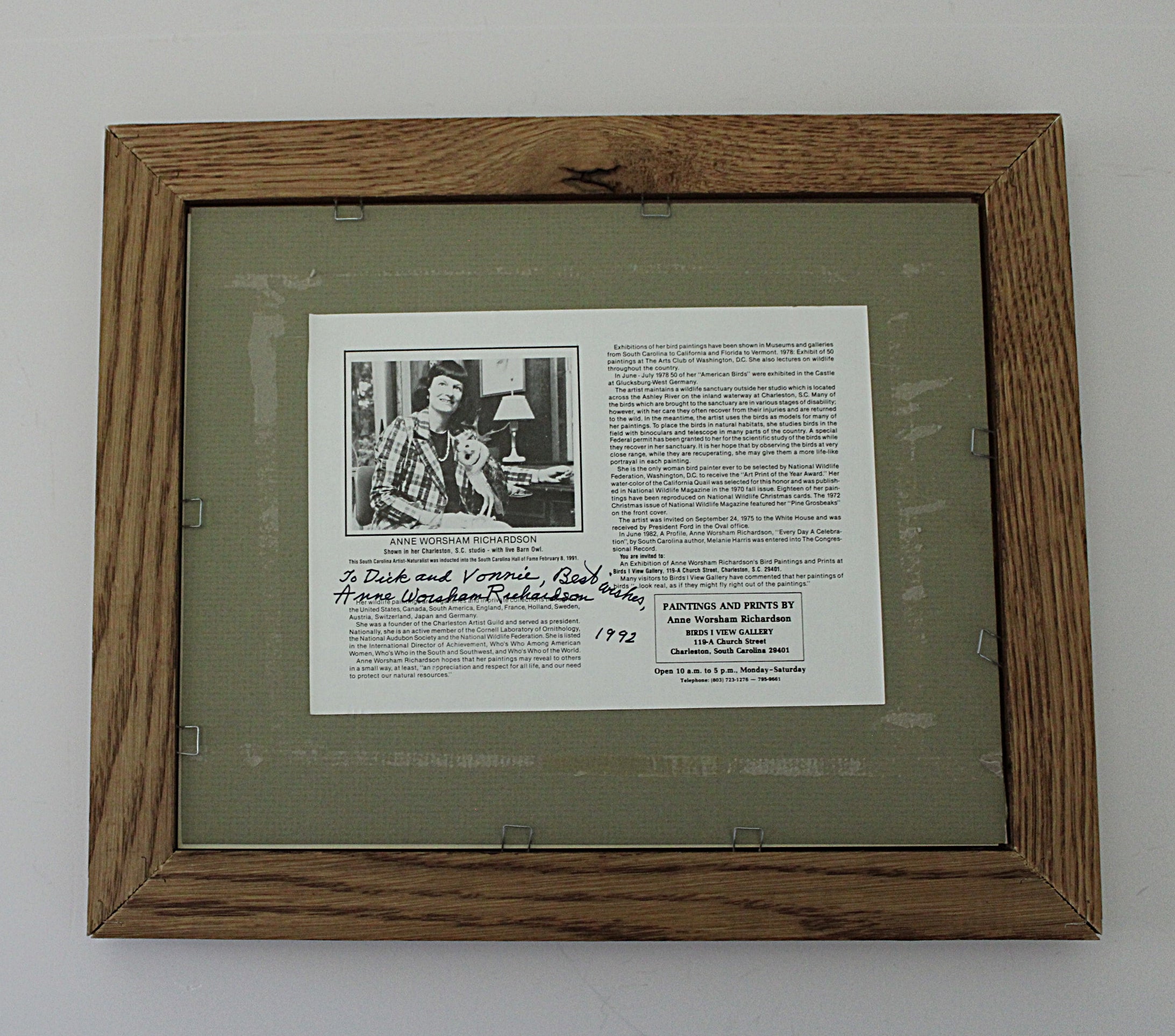 Framed  Lithograph Three Birds by Anne Worsham Richardson - Charleston Bird Lady