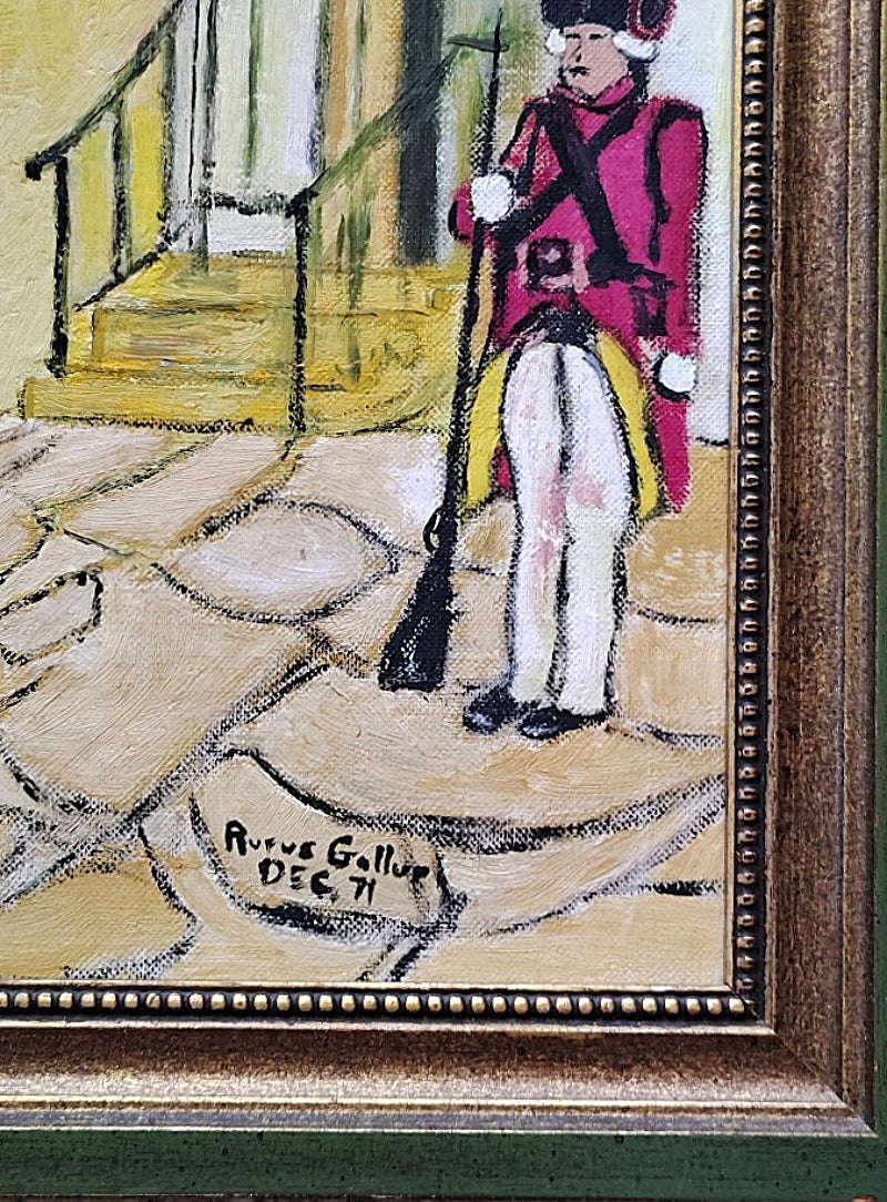 Colonial Philadelphia Scene Original Oil Painting of  Three Crowns Inn