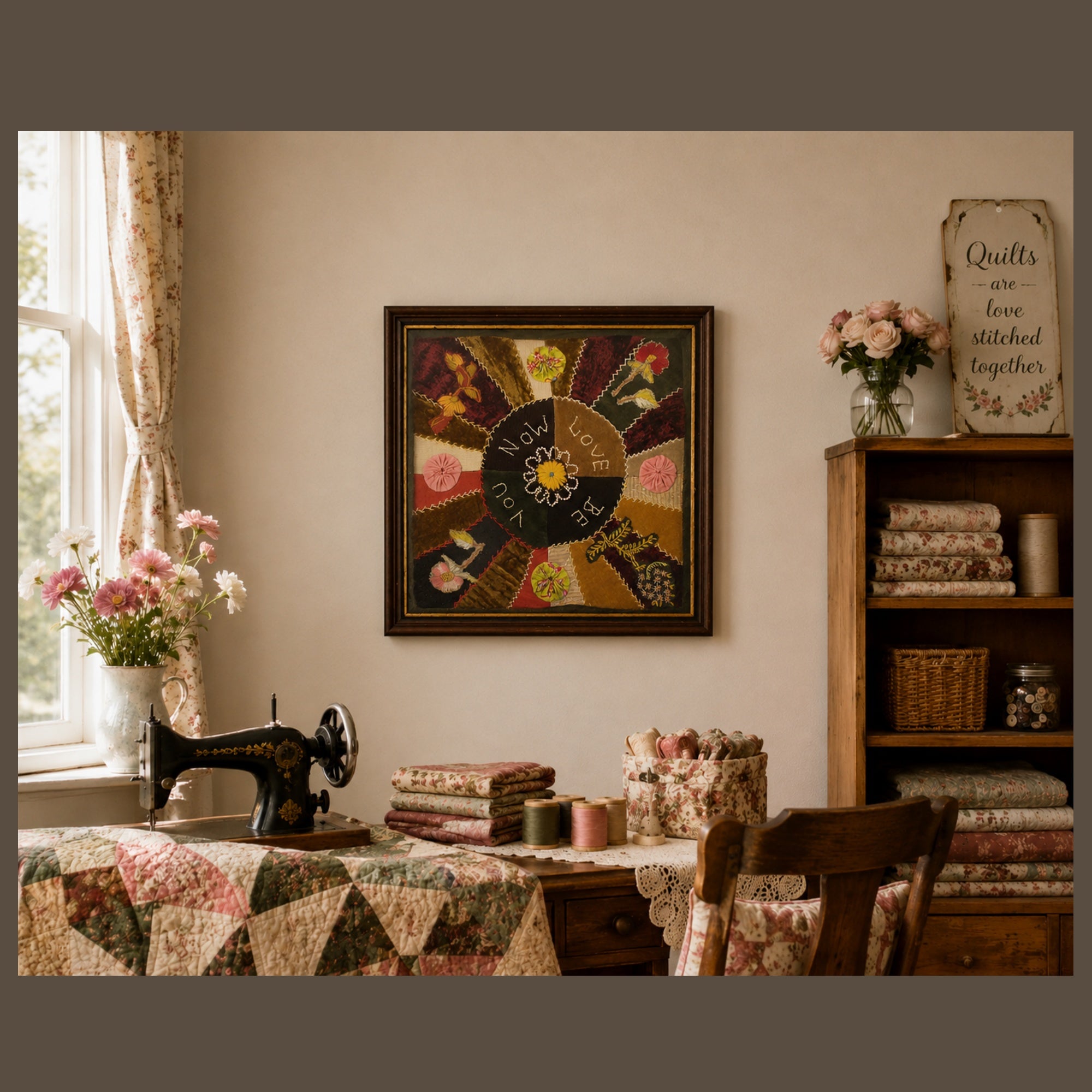 Victorian Framed Embroidery Crazy Quilt Style