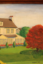 Vintage Oil Painting of House and Gardens Framed & Signed