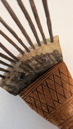 African Textile Tool Wooden Carved Fiber Comb with Forged Iron Spikes Nails and designes in wood