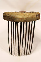 African Textile Tool Wooden Carved Fiber Comb with Forged Iron Spikes FULL FRONT VIEW
