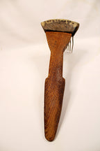 African Textile Tool Wooden Carved Fiber Comb with Forged Iron Spikes Down
