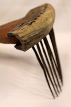 African Textile Tool Wooden Carved Fiber Comb with Forged Iron Spikes Showin how its attached