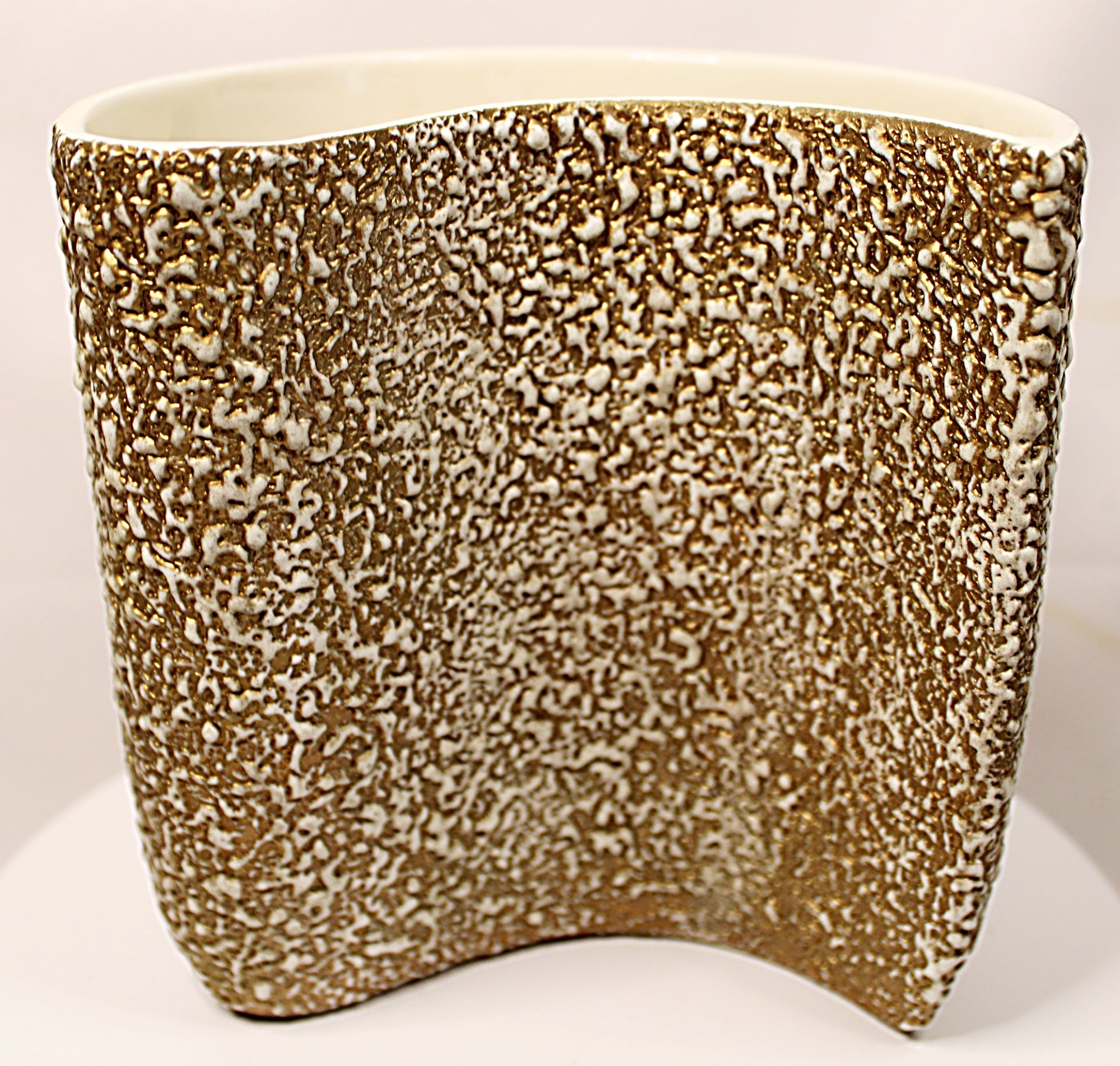 Rocky Mountain MCM Pottery Vase Gilded Pebbled Lava Glaze Back View