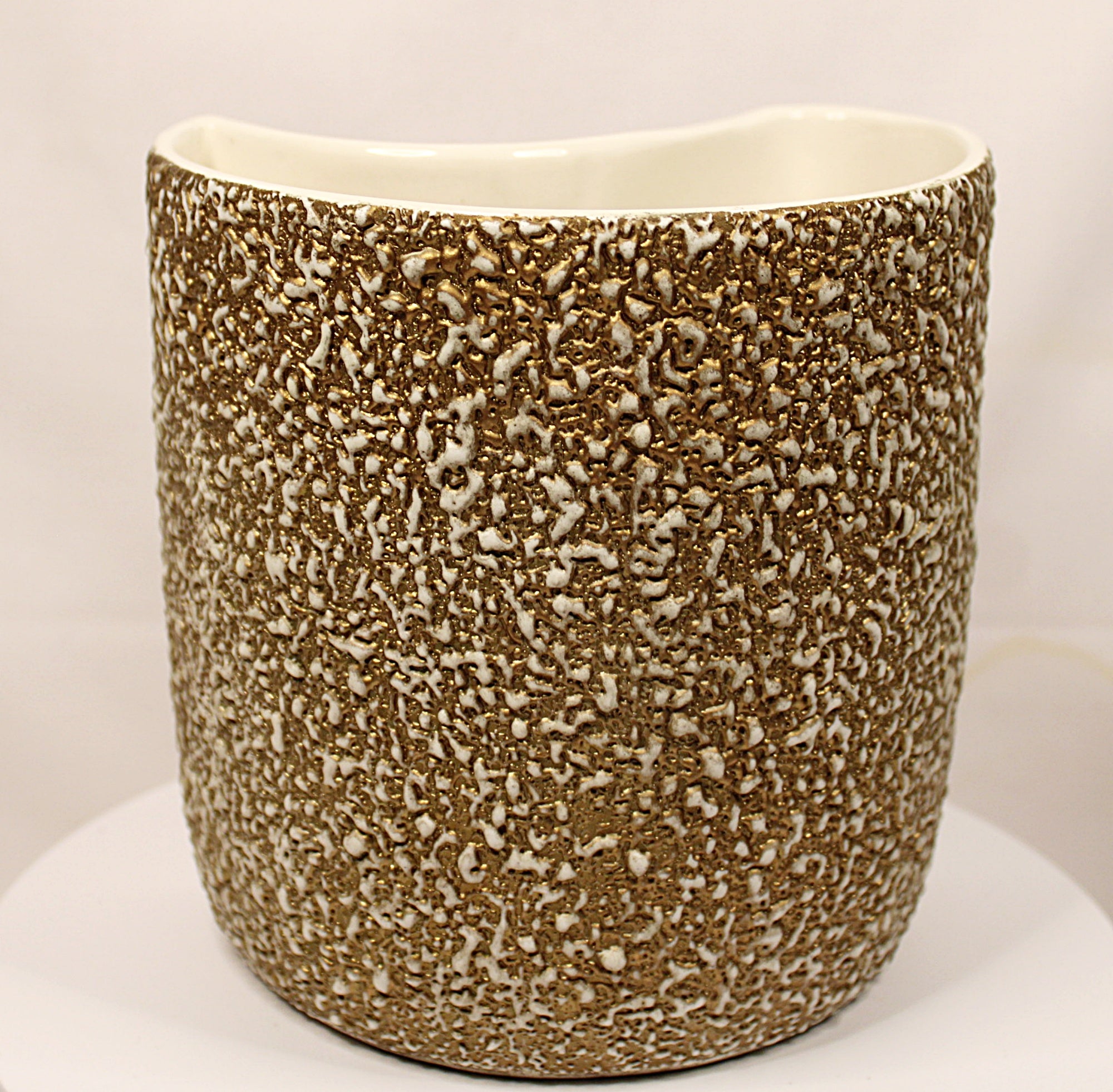 Rocky Mountain MCM Pottery Vase Gilded Pebbled Lava Glaze Full Front View