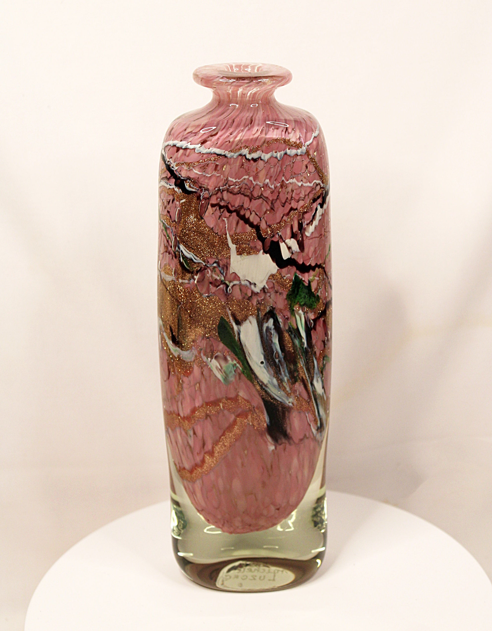 French Art Glass Bottle Vase with Gold Inclusions Handblown Signed Michele Luzoro