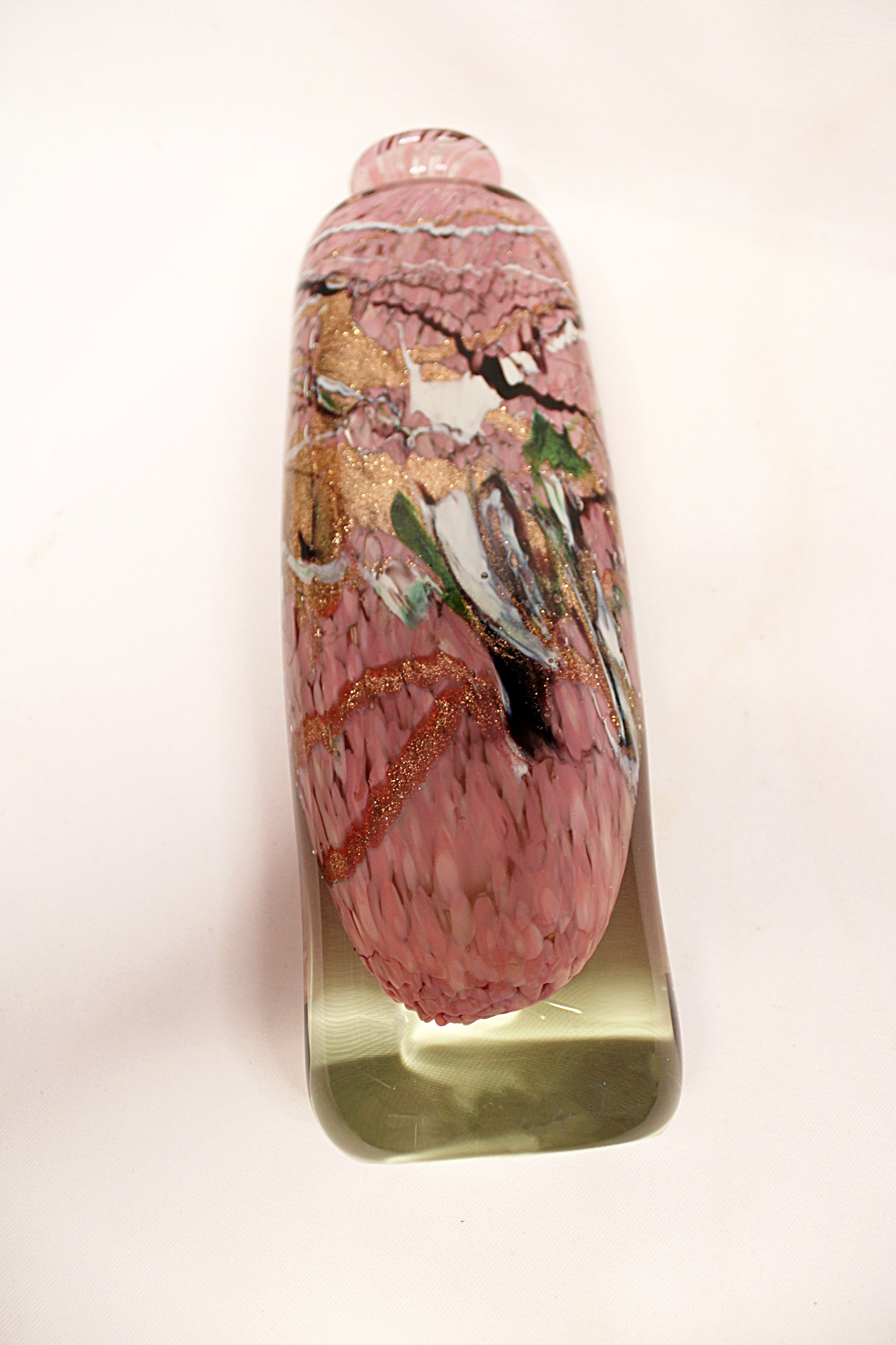 French Art Glass Bottle Vase with Gold Inclusions Handblown Signed Michele Luzoro