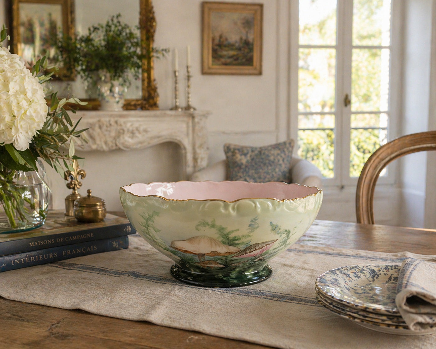 T & V Antique French Art Nouveau Limoges Centerpiece Bowl