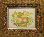 Decorative painting of fruits in a basket with an ornate gold frame.