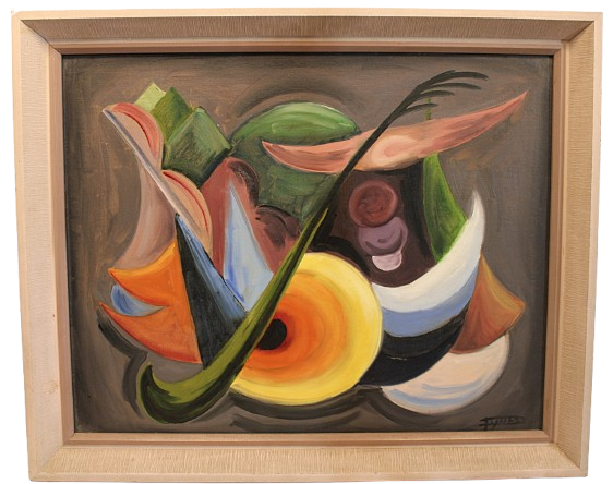 Abstract Cubist Oil Painting Signed Framed