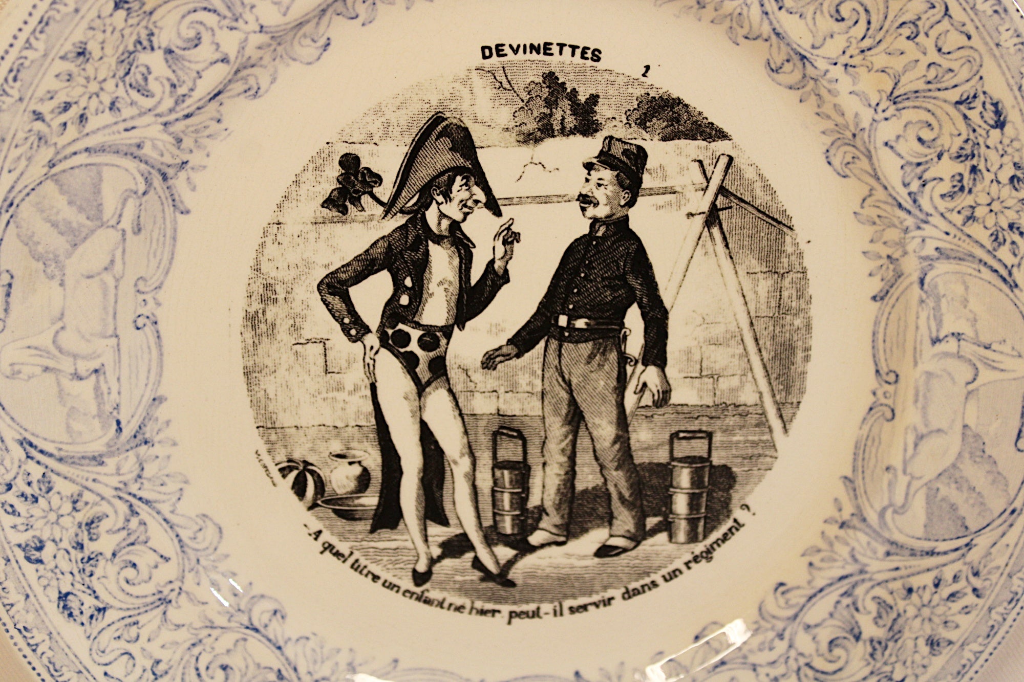 French  Antique Faience Conversation Plates  Set of Three