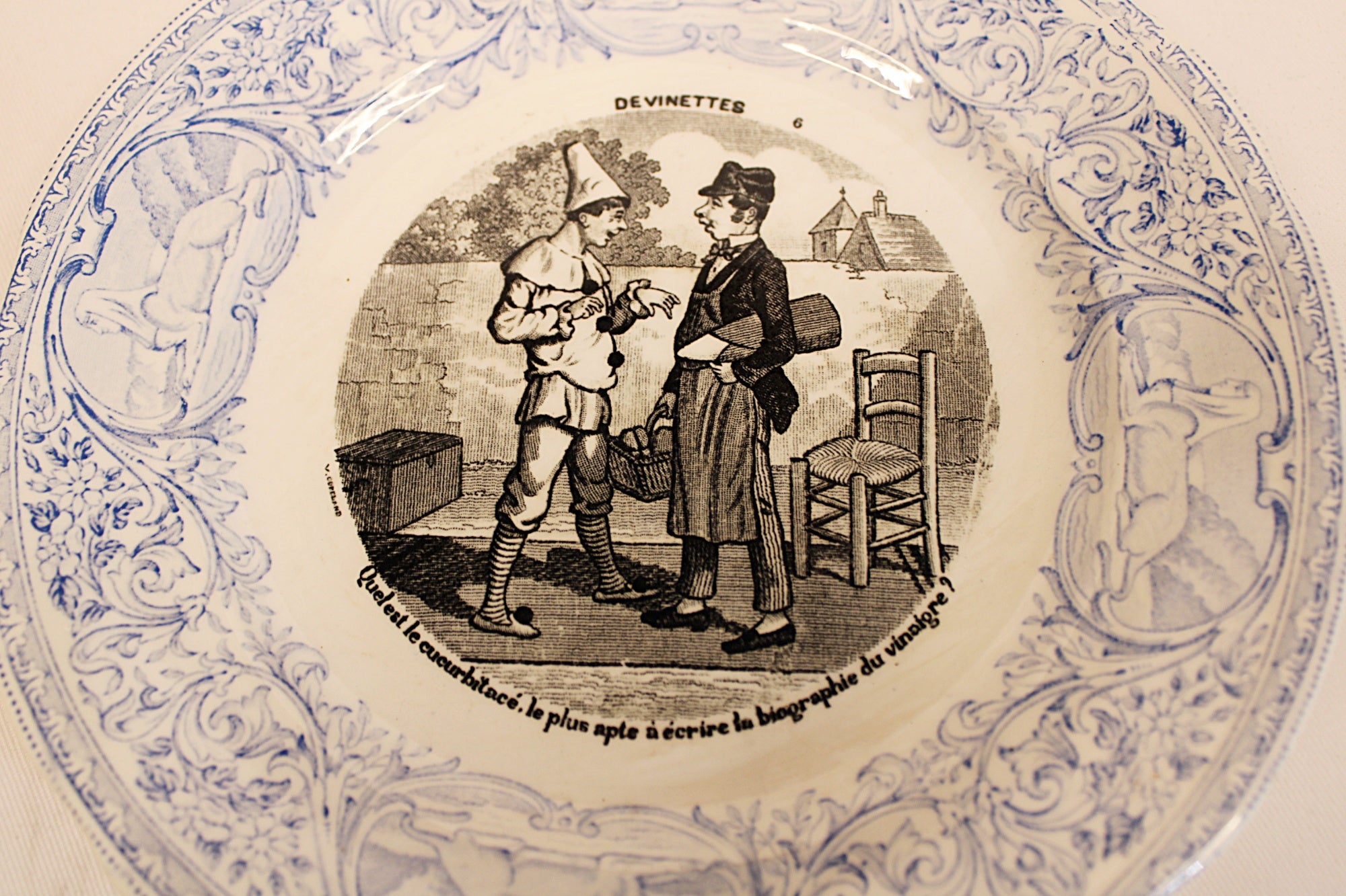 French  Antique Faience Conversation Plates  Set of Three