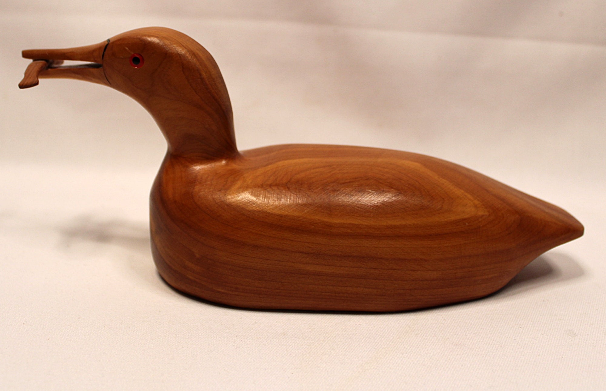 Carved Wooden Loon Decoy with Fish in Mouth
