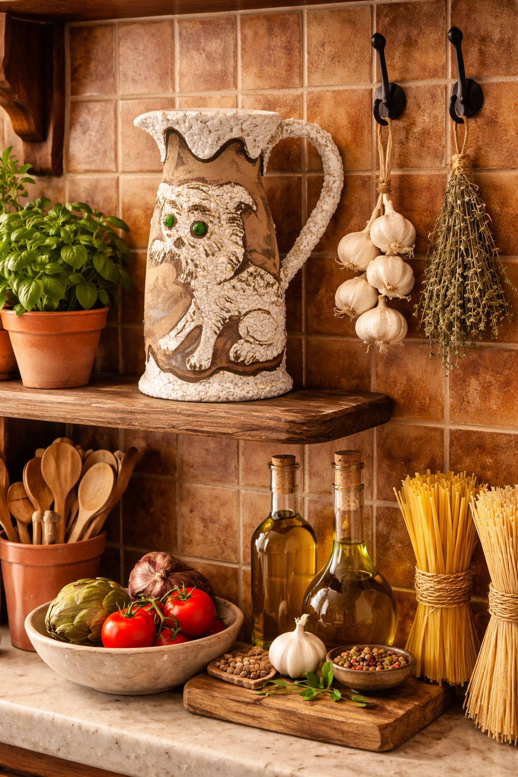 Horse and Cat Italian Pitcher