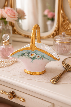 Hand Painted and Gilded German Porcelain Basket