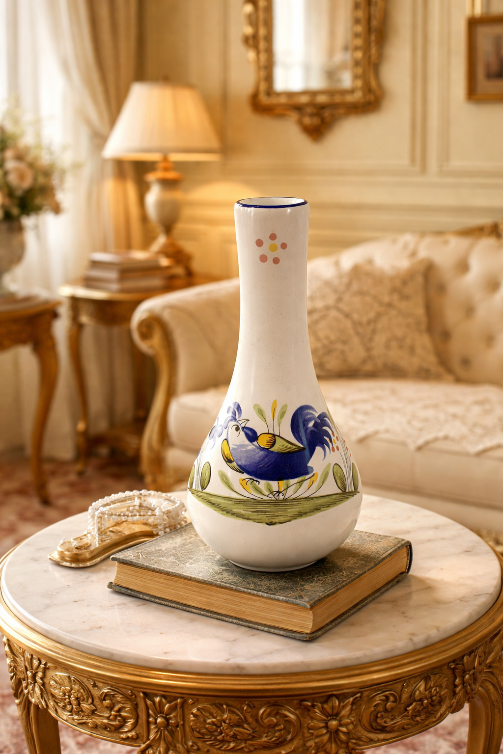 French Faience Vase  Les Coqs by Keller and Guerin 1880 -  1922